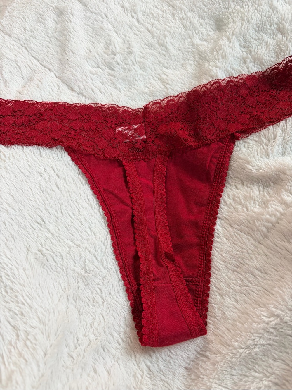 Red Lace Trim Thong - Picture 2 of 2